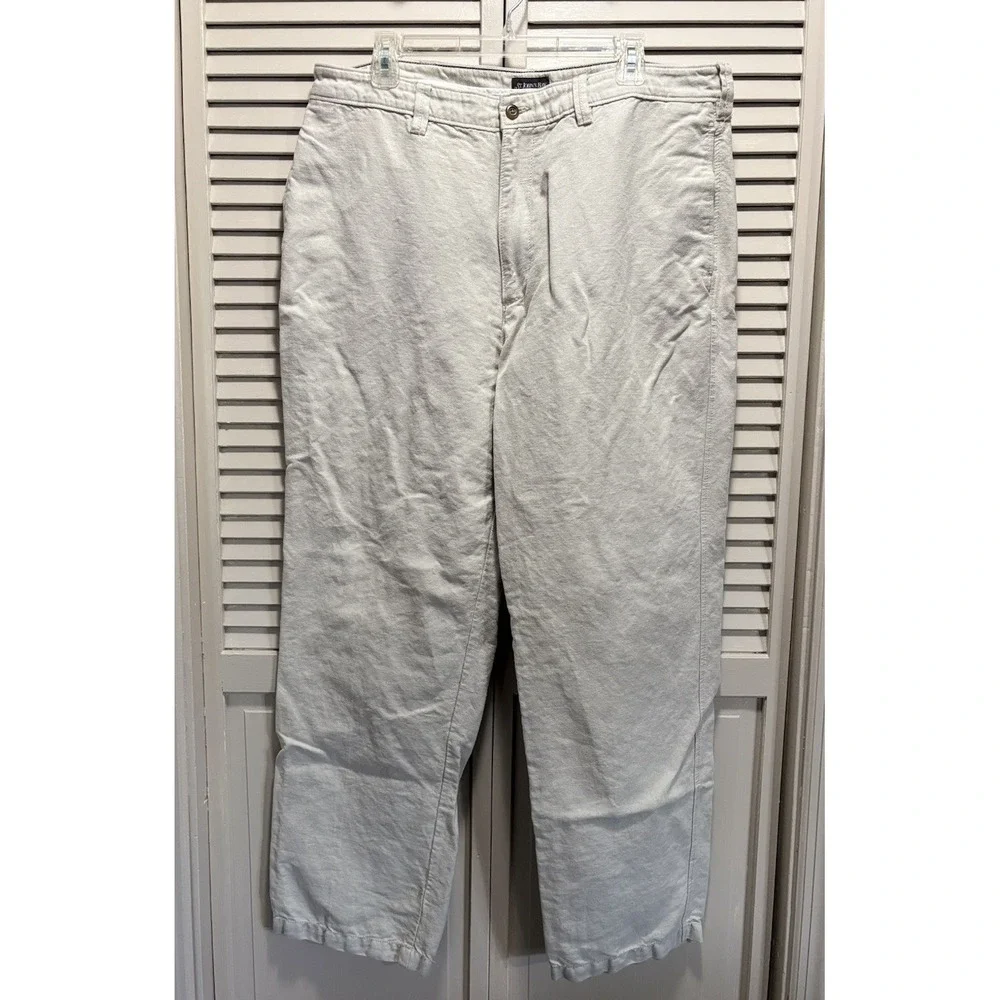 St John's Bay Beige Khaki Pants Size 38x32 Straight Leg Logo High Rise Zip Linen